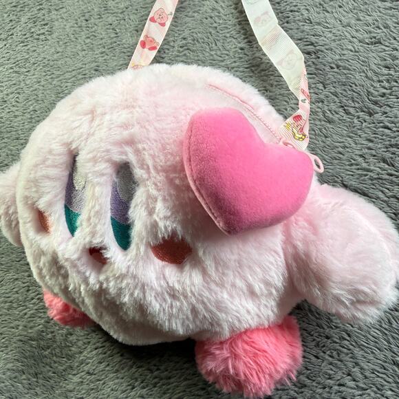 Kirby Valentine's Plush Crossbody Bag Zip Close Pink Fluffy Soft - Picture 2 of 7